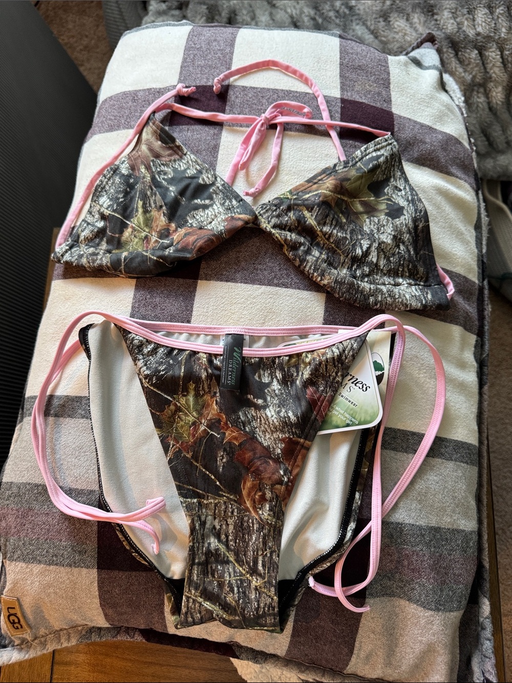 Realtree Camo Triangle Bikini with Pink Trim